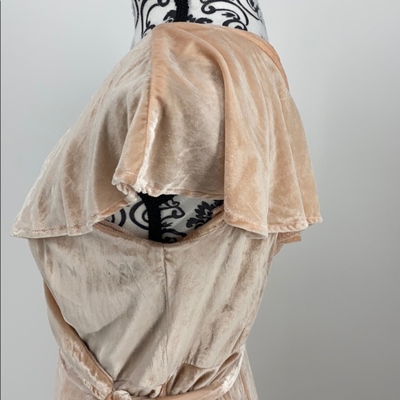 WAYF Cold-Shoulder Velvet Wrap Dress pink ties - Picture 9 of 15